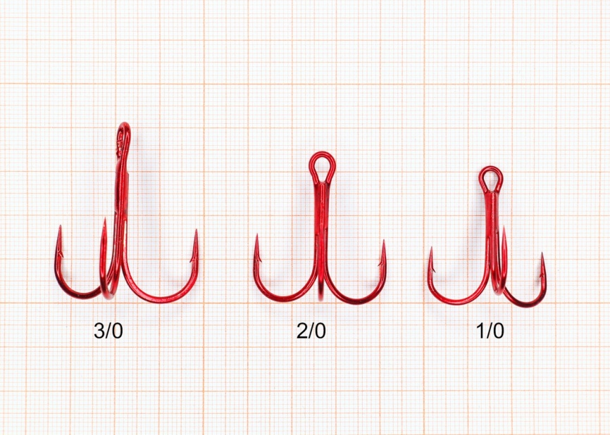 Крючок ТРОЙНОЙ с круглым поддевом, №1, покрытие RED (уп. 6 шт.) фото 3