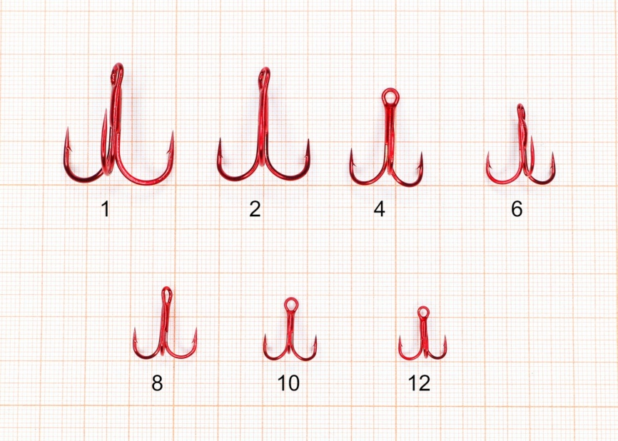 Крючок ТРОЙНОЙ с круглым поддевом, №1, покрытие RED (уп. 6 шт.) фото 2