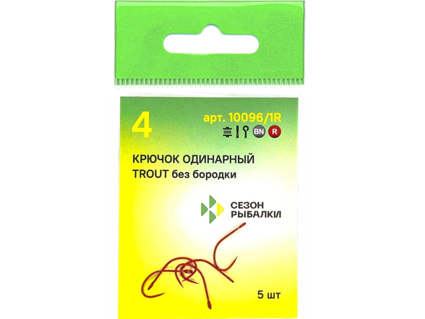Крючок "Сезон Рыбалки" TROUT с БОЛЬШИМ ухом, без бородки №5 RED (5 шт) фото 3
